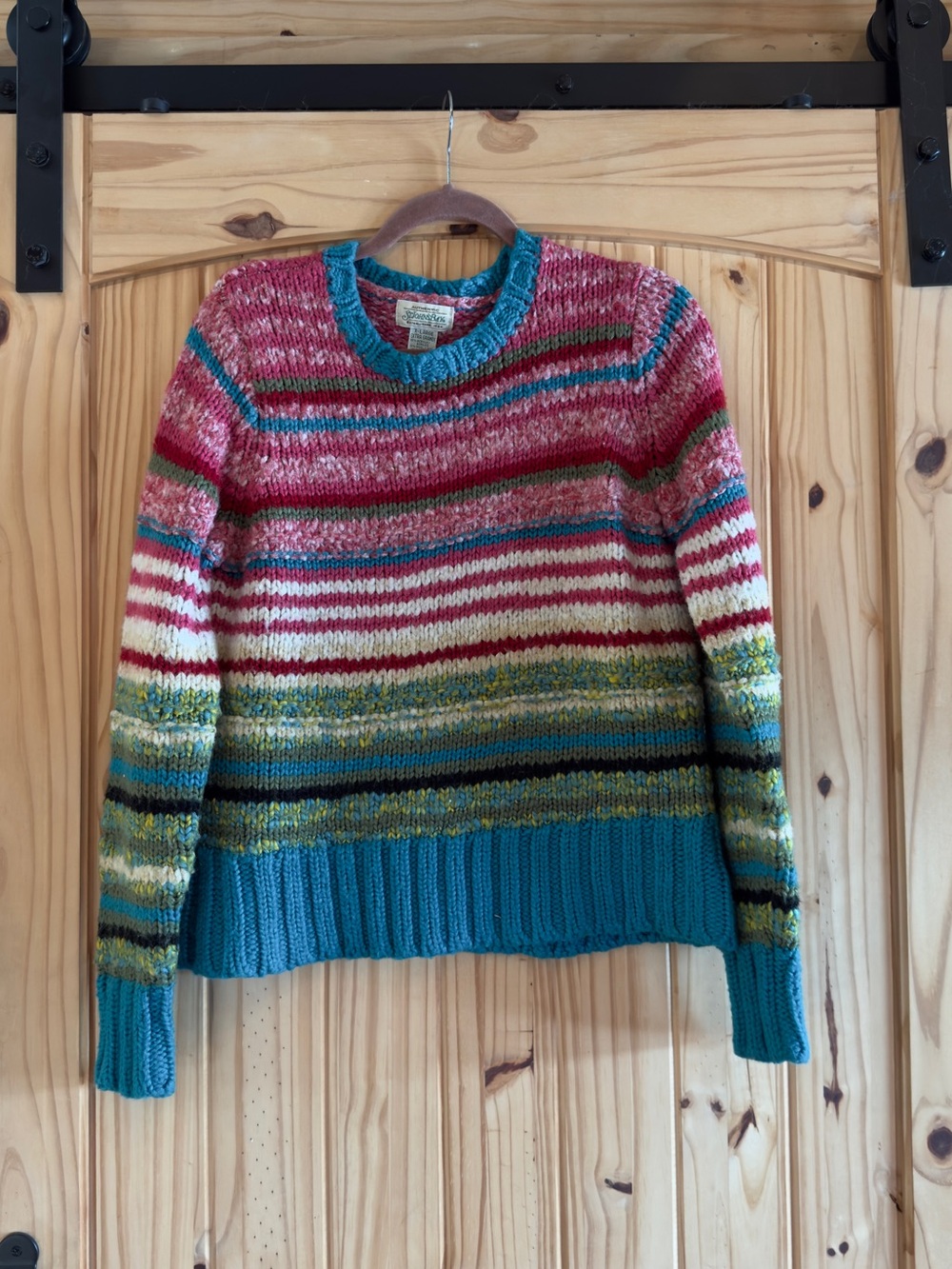 Vintage Saint John’s Bay Multicolor Striped Sweater w/ Teal Trim